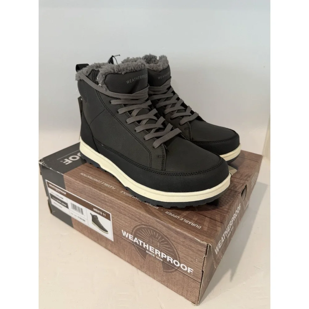 Weatherproof Men's Faux Fur Lined Lace Up Boots Dark Gray  11 Hiking Walking Y2K